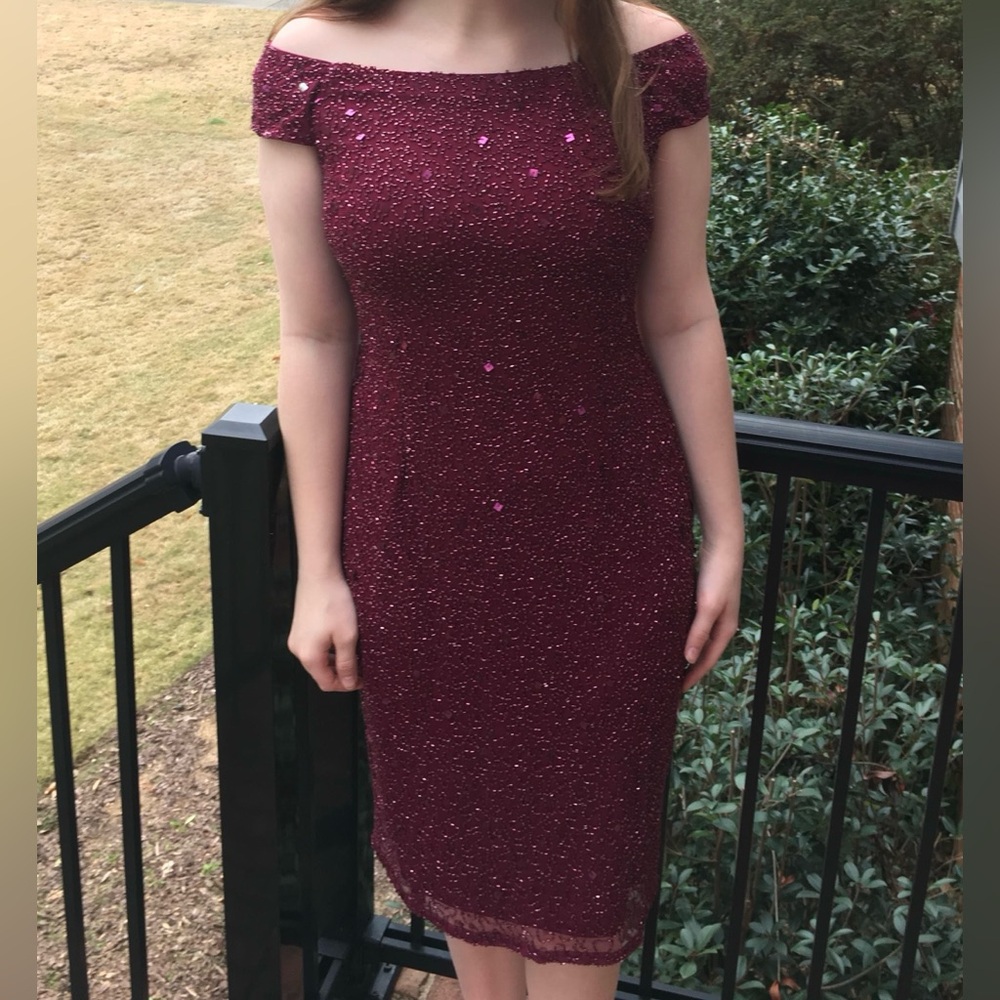 Adrianna Papell Sequined Beade Off-Shoulder Dress